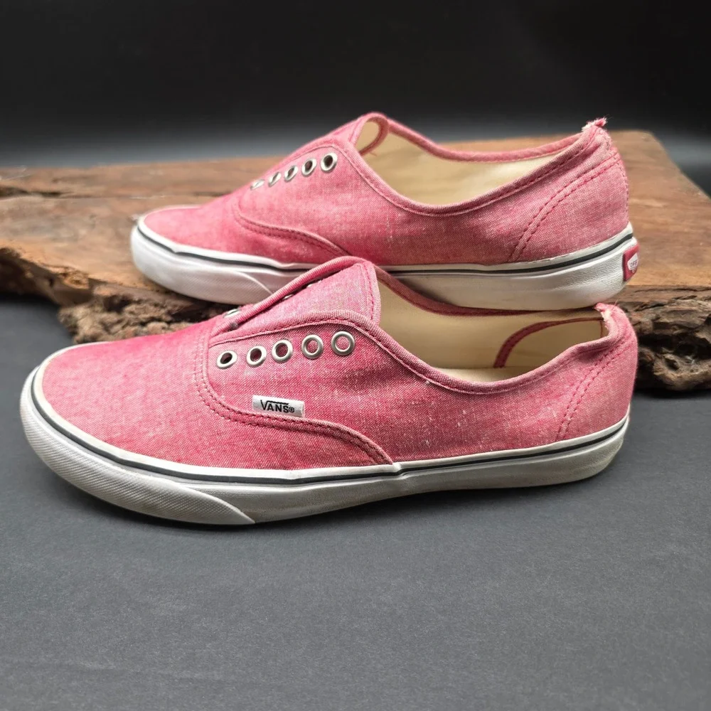 Vans Authentic Lo Pro Sneakers Mens 8.5 Red Chambray Low Top Hipster Streetwear